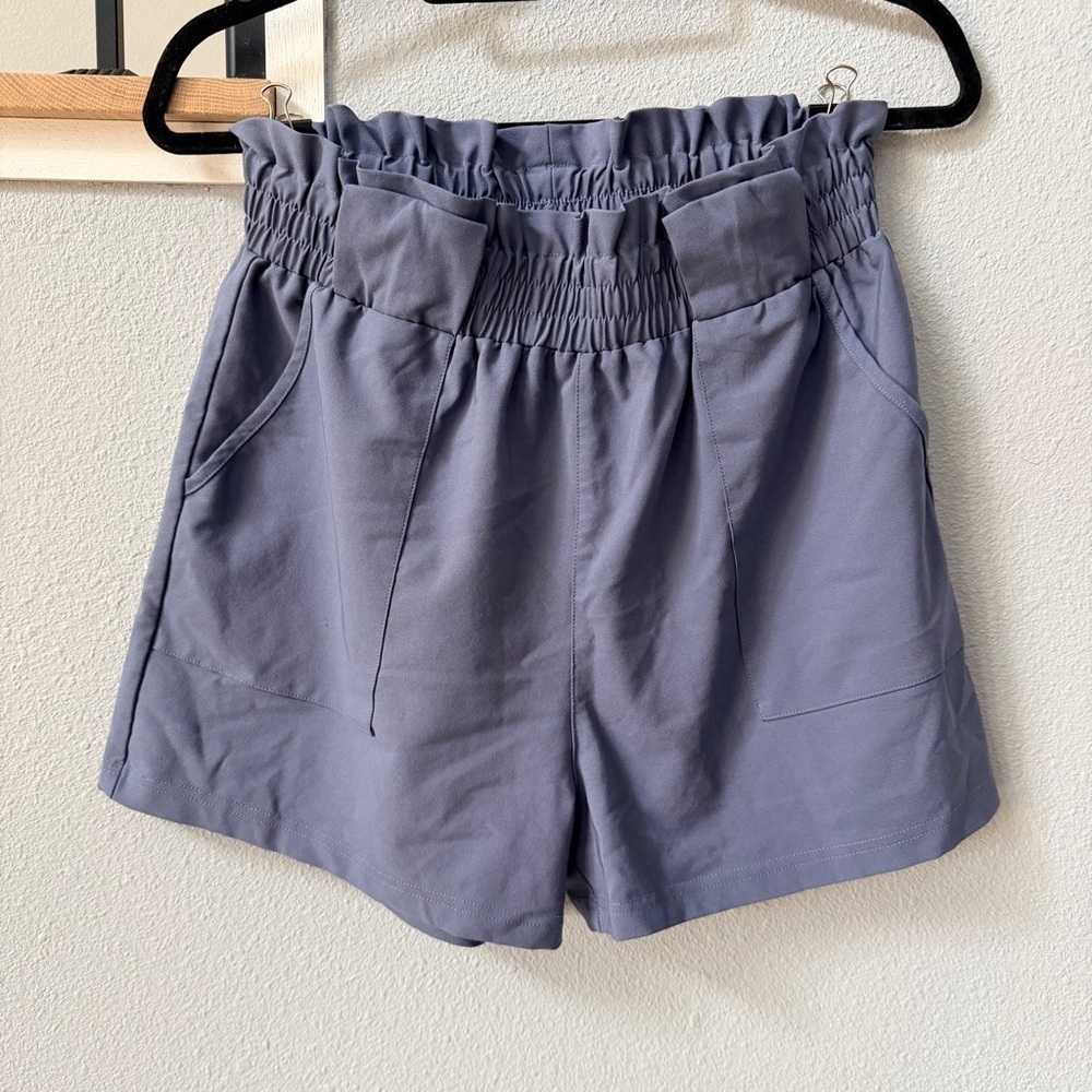 Elastic High Waist Blue Gray Women's Shorts